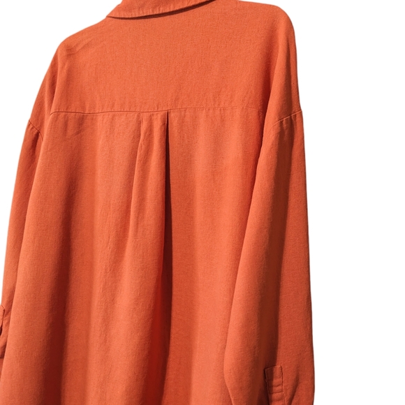 Button down shirt linen Forever21 orange long sleeves women M - Picture 6 of 8